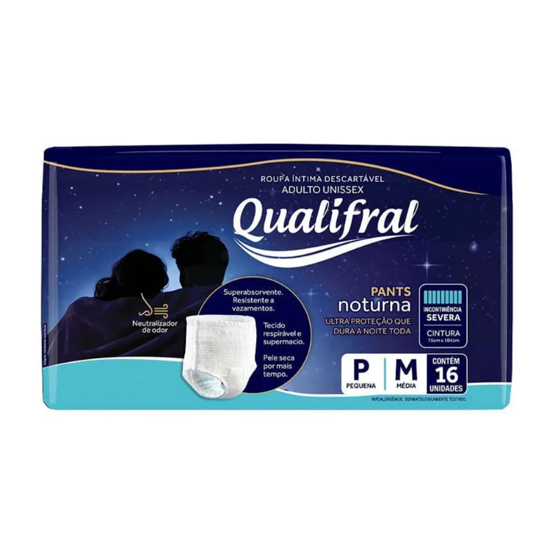 Roupa Íntima Descartável Qualifral Pants Noturna P/M 16 Unidades