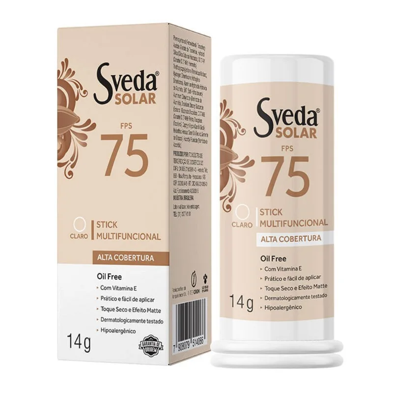 Protetor Solar Facial Sveda Stick Multifuncional FPS75 Claro 14g