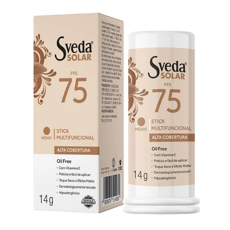 Protetor Solar Facial Sveda Stick Multifuncional FPS75 Médio 14g