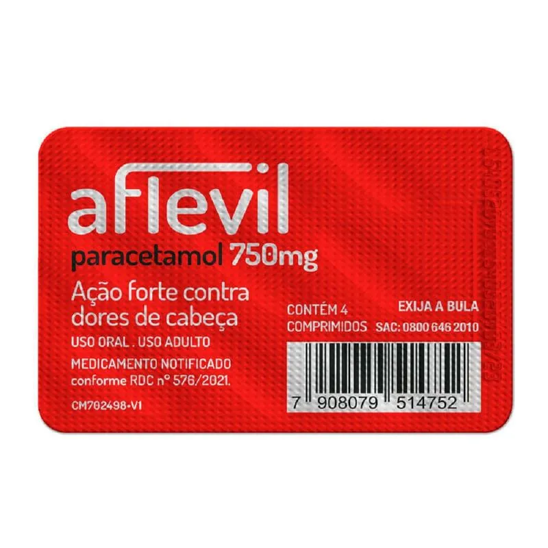 Aflevil Paracetamol 750mg 4 Comprimidos