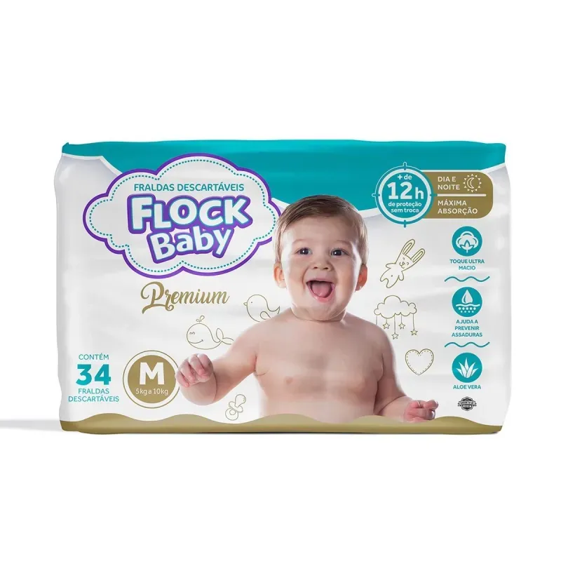 Fralda Descartável Flock Baby Premium M 34 Unidades