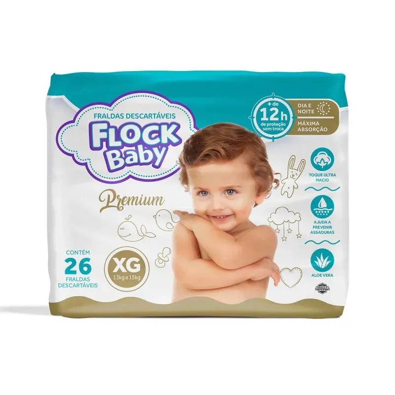 Fralda Descartável Flock Baby Premium Tamanho XG 26 Unidades