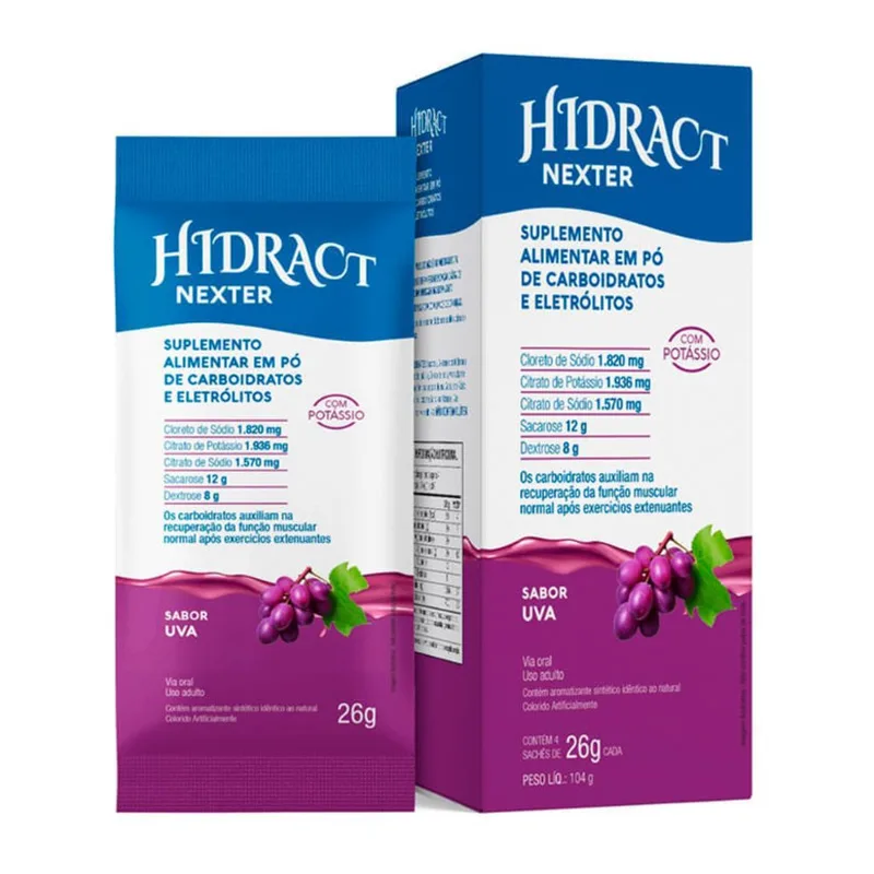 Suplemento Alimentar em Pó Hidract Nexter Sabor Uva 4 Sachês 26g