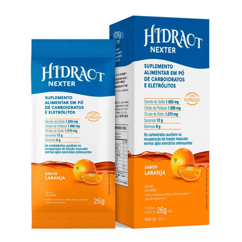 Suplemento Alimentar em Pó Hidract Nexter Sabor Laranja 4 Sachês 26g