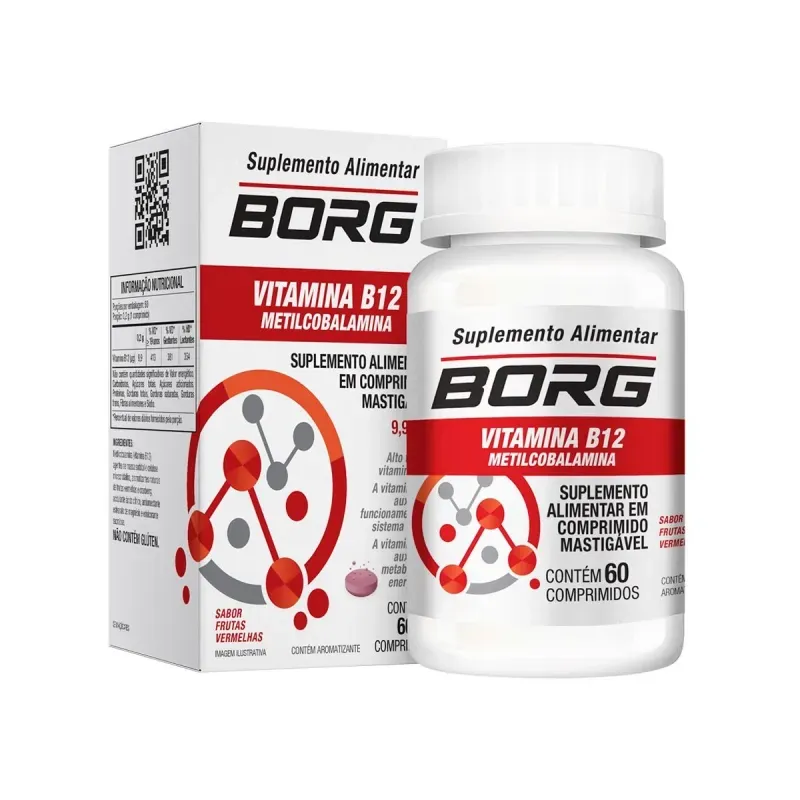 Borg Vitamina B12 Frutas Vermelhas 60 Comprimidos Mastigáveis