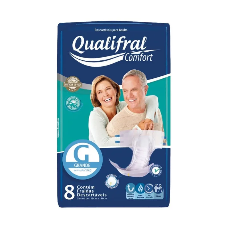Fralda Geriátrica Descartável Qualifral Comfort G 8 Unidades
