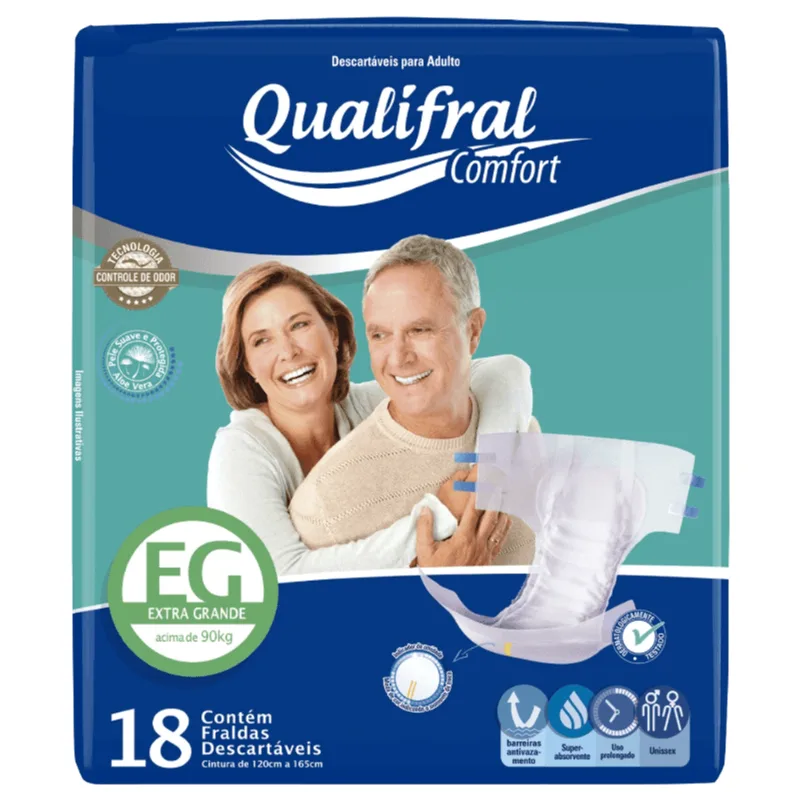 Fraldas Descartáveis Para Adulto Qualifral Comfort EG 18 Unidades