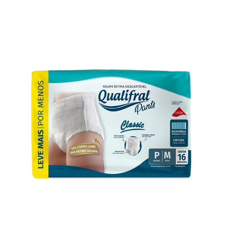 Roupa Íntima Descartável Qualifral Classic Pants P/M 16 Unidades