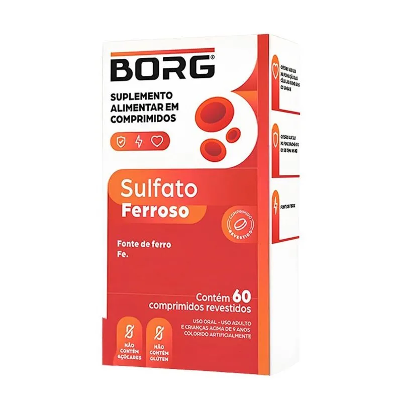 Suplemento Alimentar Borg Sulfato Ferroso 29mg 30 Comprimidos