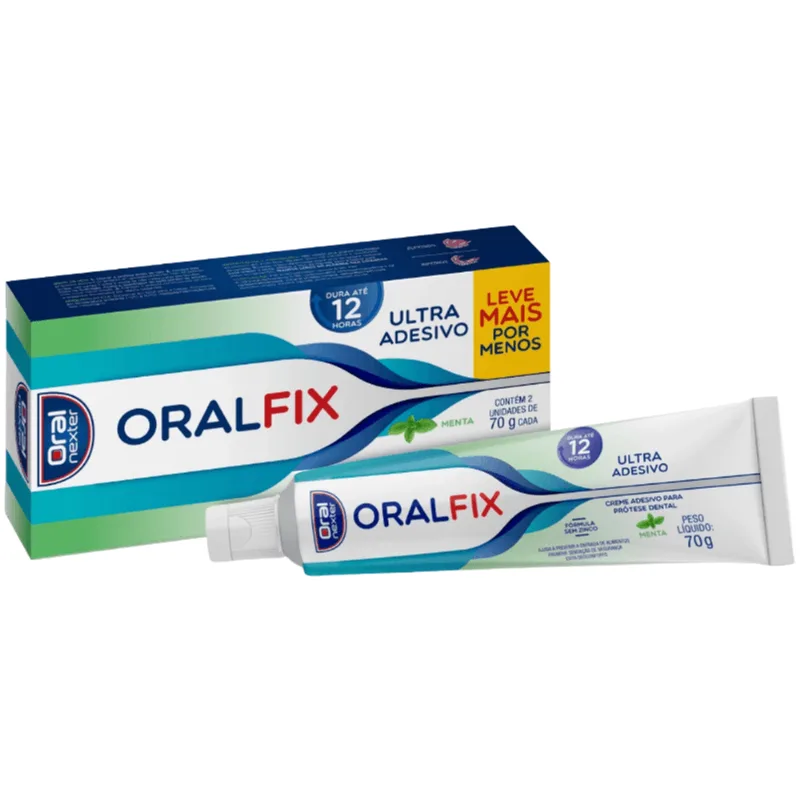 Kit Creme Adesivo para Prótese Dental Oralfix Sabor Menta 2 Unidades 70g Cada