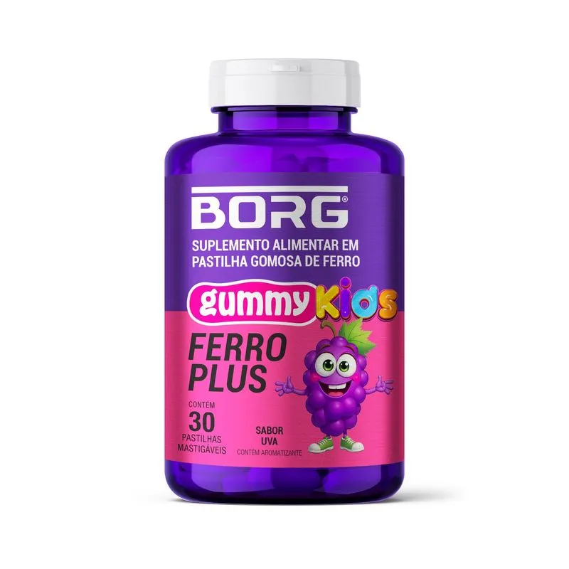 Borg Gummy Kids Ferro Plus Uva 30 Pastilhas Mástigaveis