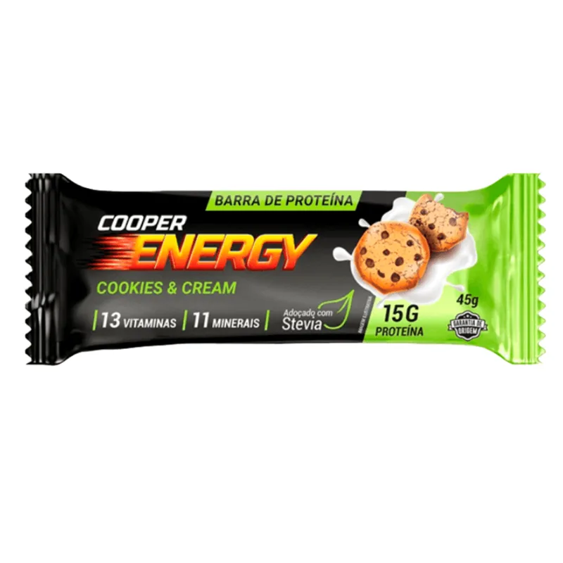 Barra de Proteína Cooper Energy Sabor Cookies e Cream 45g