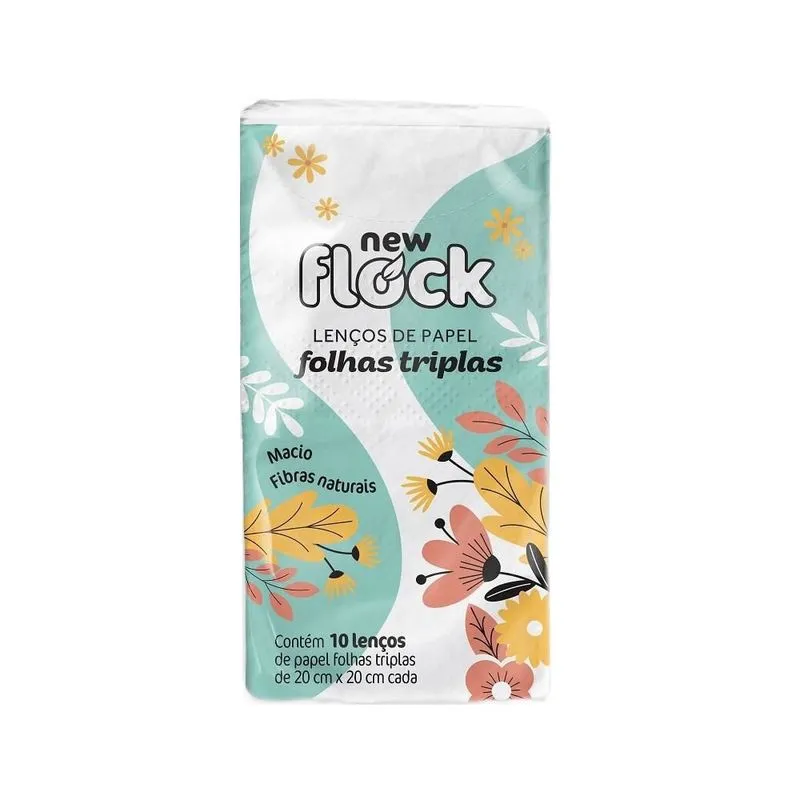 Lenço de Papel New Flock Folhas Triplas 10 Unidades