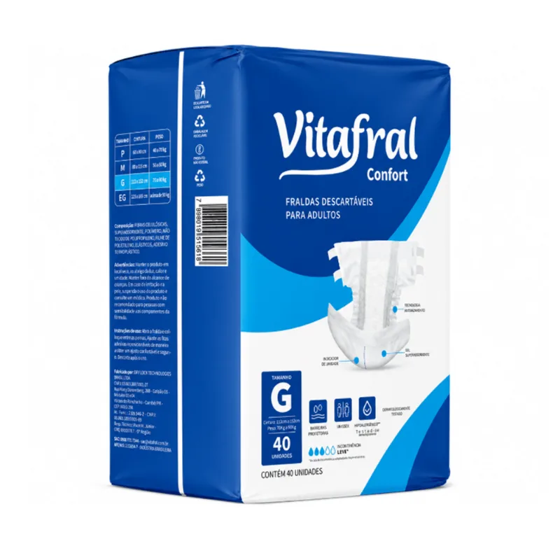 Fralda Descartável Adulto Vitafral Confort G 40 Unidades