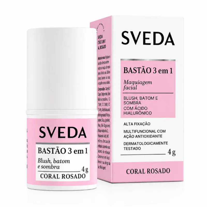 Maquiagem Facial Bastão 3 em 1 Sveda Blush, Batom e Sombra Cor Coral Rosado 4g