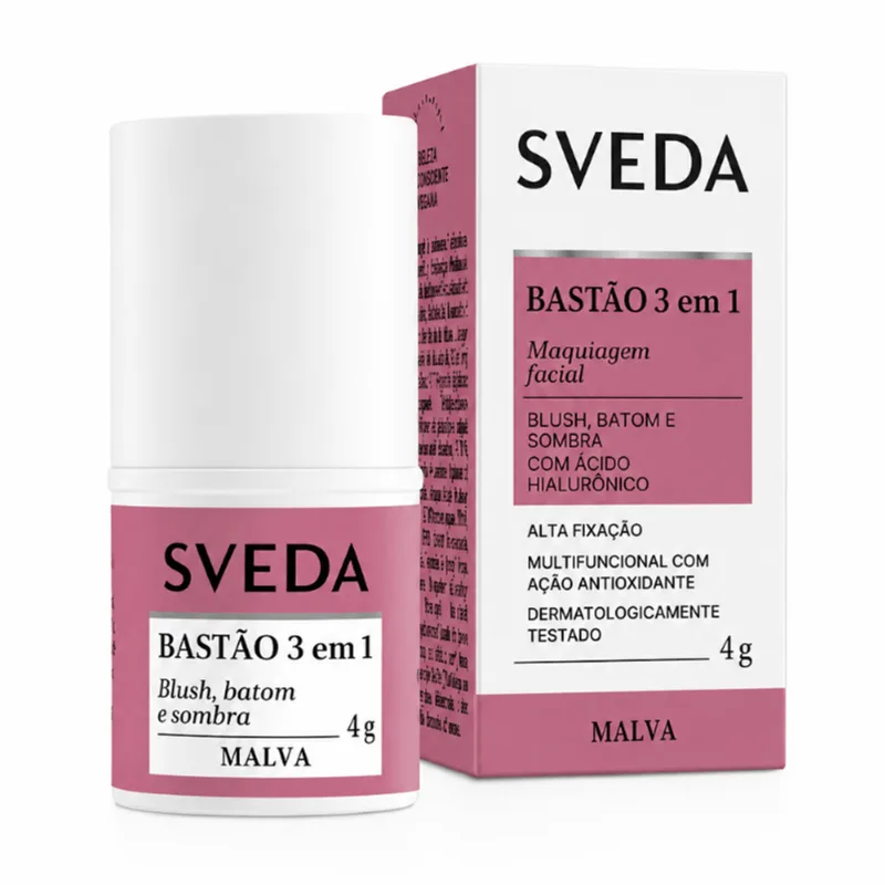 Maquiagem Facial Bastão 3 em 1 Sveda Blush, Batom e Sombra Cor Malva 4g