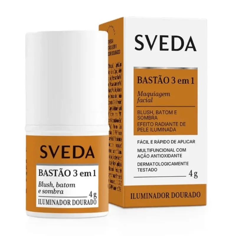 Maquiagem Facial Bastão 3 em 1 Sveda Blush, Batom e Sombra Cor Iluminador Dourado 4g
