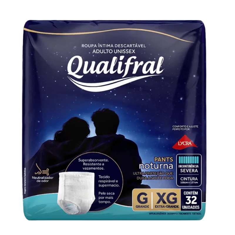 Roupa Íntima Descartável Qualifral Pants Noturna G/XG 32 Unidades