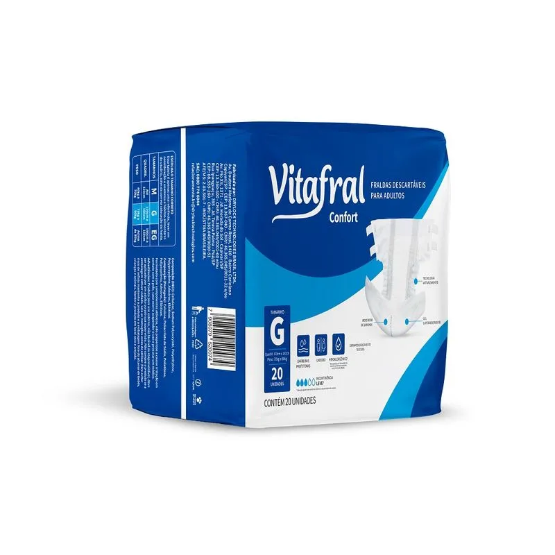 Fralda Descartável Geriátrica Vitafral Confort G 20 Unidades