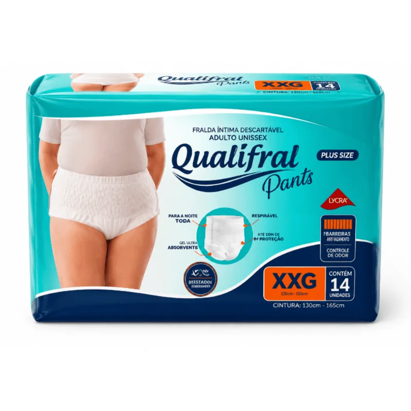 Roupa Íntima Descartável Qualifral Pants Plus Size XXG 14 Unidades
