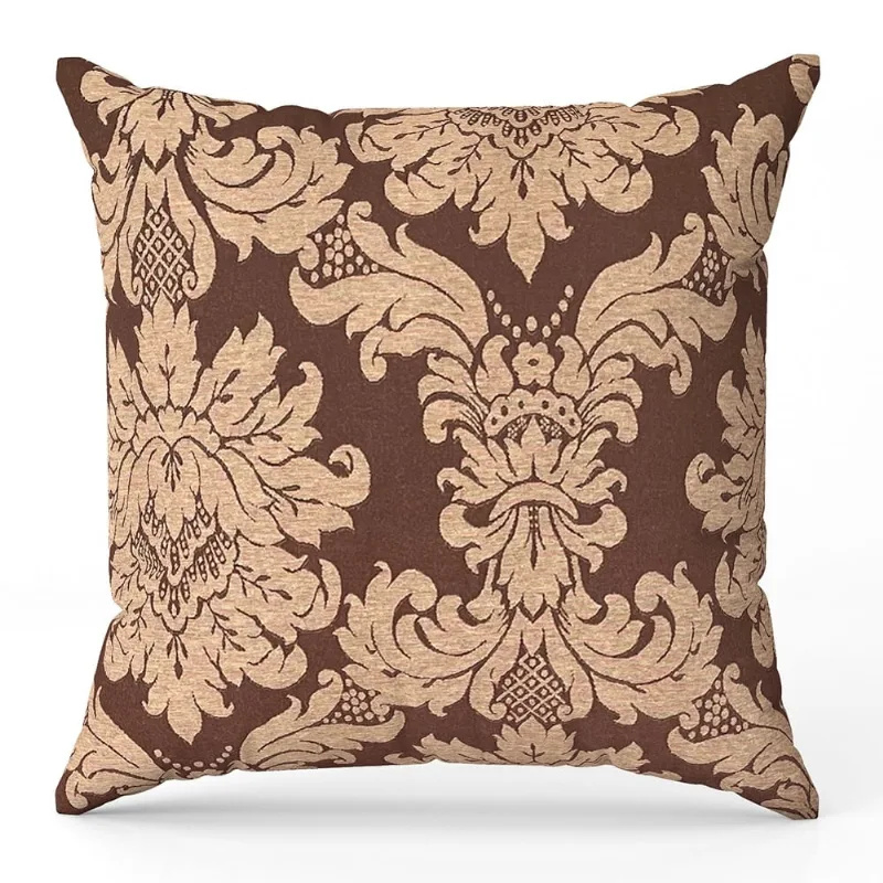 Capa De Almofada 70x70 Marrom Bege Medalhão Jacquard
