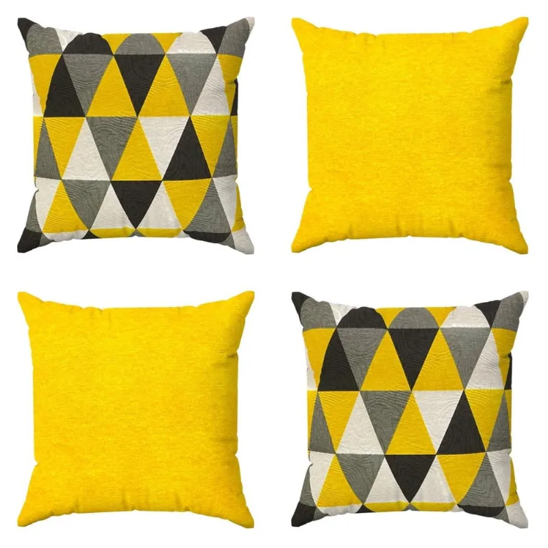 Kit Capa De Almofada 40x40 Decorativa Geométrica Amarelo Luxo