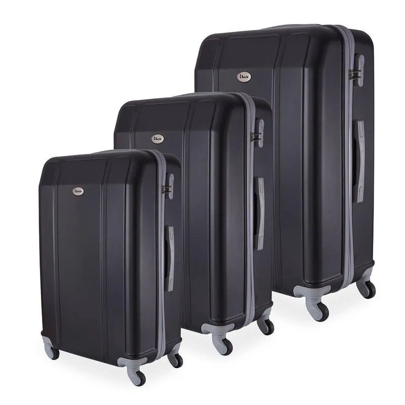 Conjunto De Mala De Viagem Em Abs Ika Continental Cadeado Rodas Giro 360º 3 Peças P/m/g Preta - Preta, U
