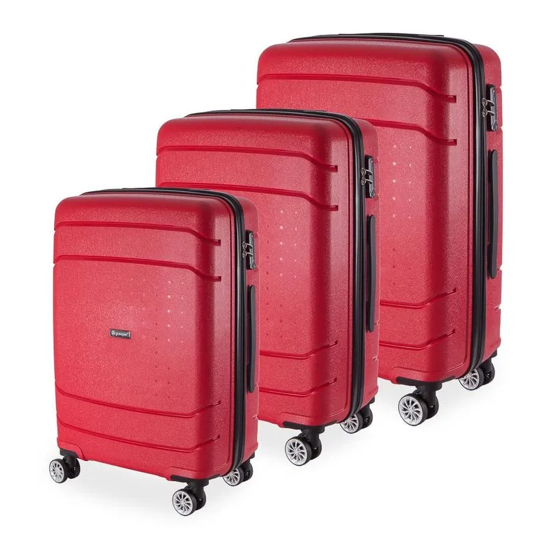 Conjunto de Malas de Viagem em POLIPROPILENO Londres Rodas Duplas, TSA GoSuper 3 Pcs P/M/G Vermelho