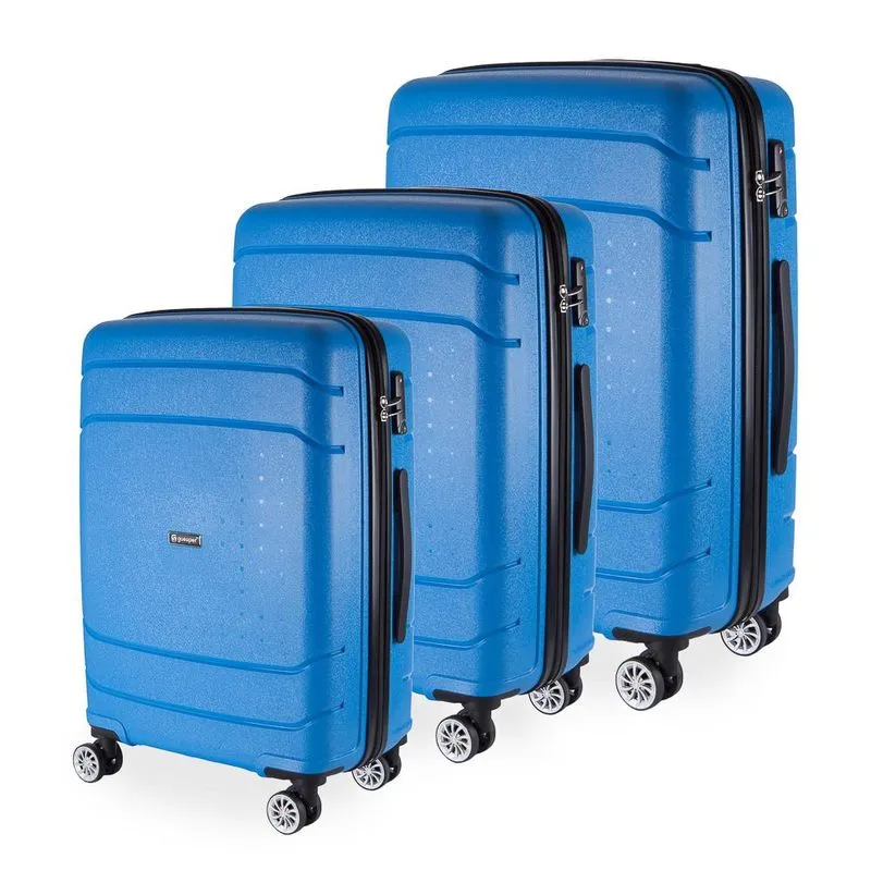 Conjunto de Malas de Viagem em POLIPROPILENO Londres Rodas Duplas, TSA GoSuper 3 Pcs P/M/G Azul