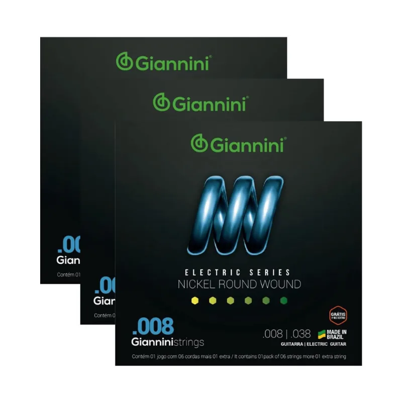 Kit 3 Encordoamento Guitarra Giannini Electric GEEGST08 Nickel.008