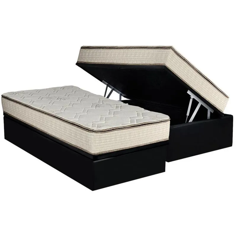 Conjunto Box Baú Solteiro: Colchão Molas Luckspuma Bonnel Montreal + Base CRC Suede Black (88x188)