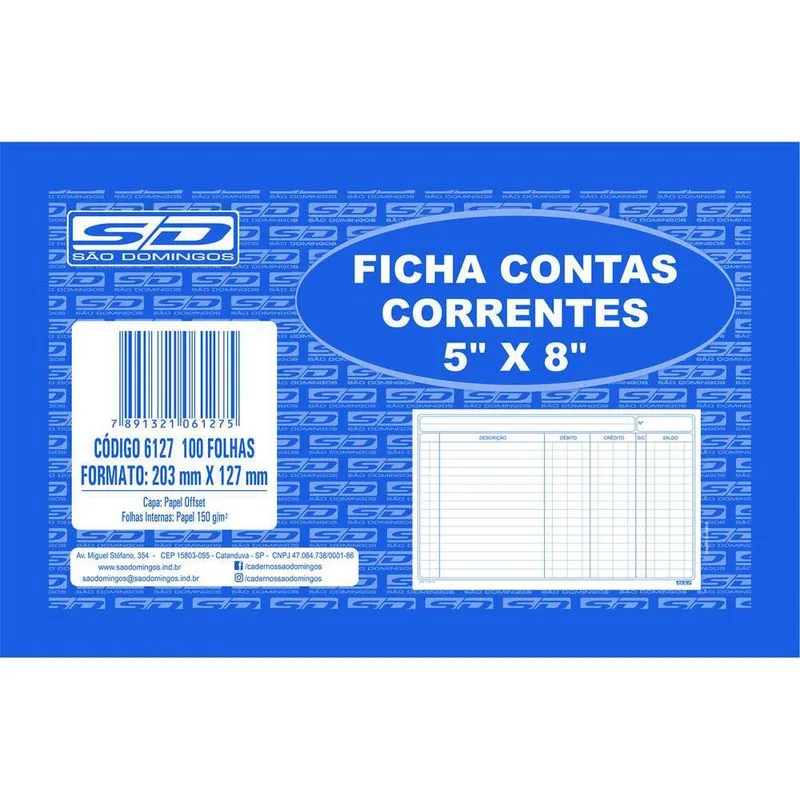 Ficha Conta Corrente 5x8 Bloco Com 100 Folhas