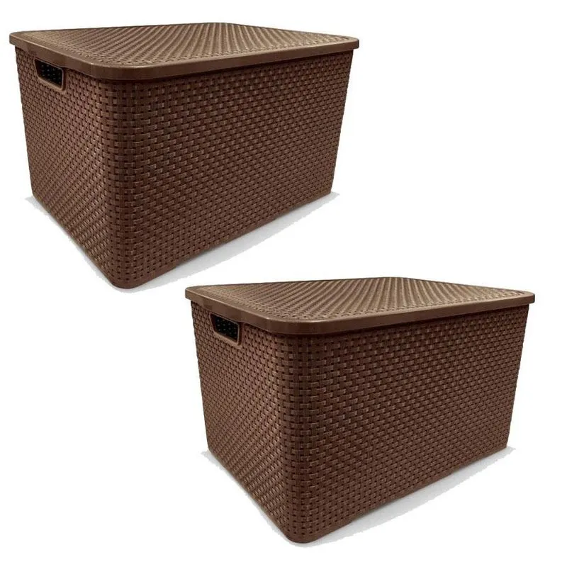 Kit 2 Caixa Organizadora Rattan Marrom Com Tampa 7L Arqplast
