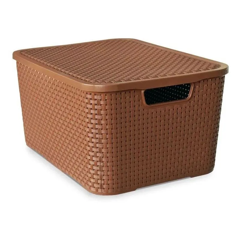 Caixa Organizadora Rattan Marrom Com Tampa 15Litros Arqplast