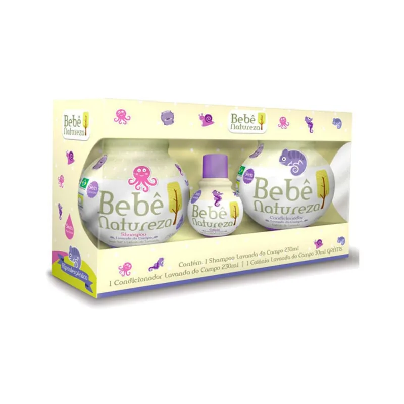 Kit Shampoo Bebê Natureza Lavanda 230ml + Condicionador Bebê Natureza Lavanda 230ml + Colônia Bebê Natureza Lavanda 30ml