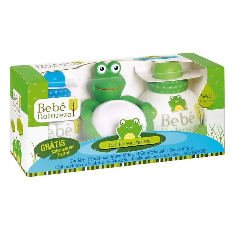 Shampoo 120ml + Condicionador 100ml Bebê Natureza Suave + Saboneteira De Sapinho De Borracha E Ganhe 1 Sabonete Suave 50g