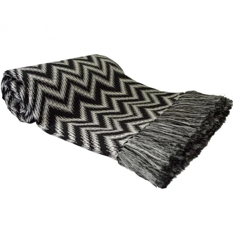 Manta Para Sofá Dupla Face Jacquard ZigZag 135x180cm Preto/Branco