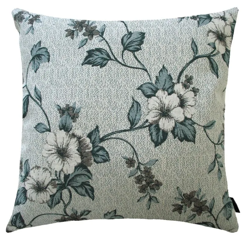Capa de Almofada Dupla Face Jacquard Flores 40x40cm Verde/Verde Claro