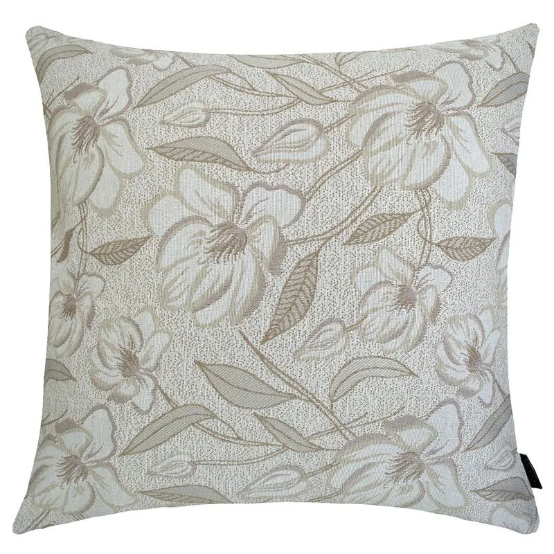 Capa de Almofada Dupla Face Jacquard Flores 40x40cm Bege/Ráfia