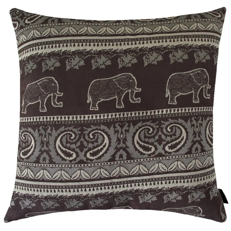 Capa de Almofada Jacquard Elefantes 40x40cm Marrom