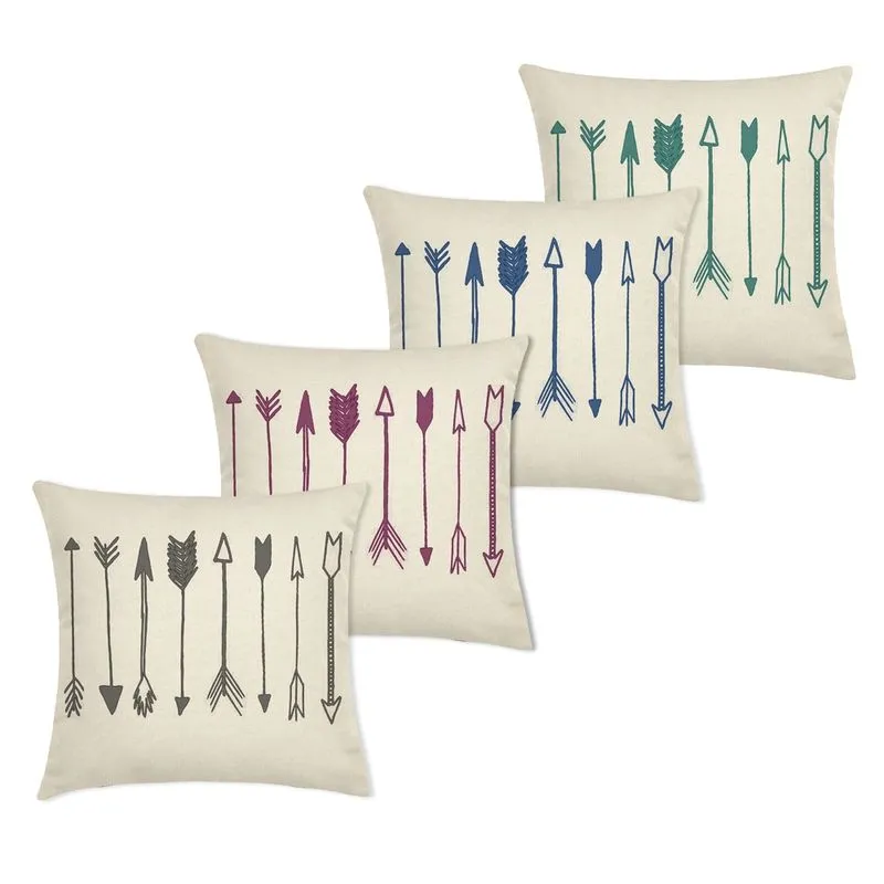 Kit com 4 Capas para Almofada Flechas 40x40cm Cinza/Vinho/Azul/Jade
