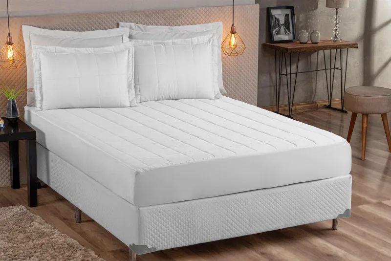 Kit Colcha Branco Matelada Com Elastico Solteitro 02 Peças
