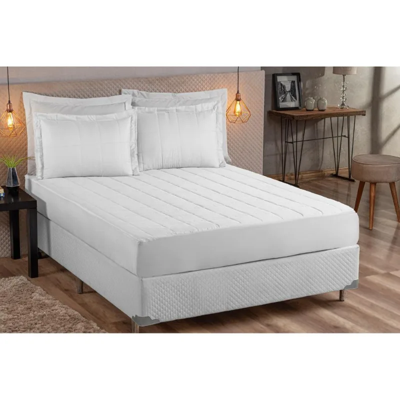 Kit Colcha Com Elastico Matelado Solteiro 02 Peças Branco