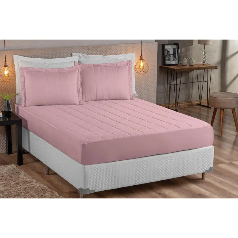 Kit Colcha Com Elastico Matelado Solteiro 02 Peças Rosa