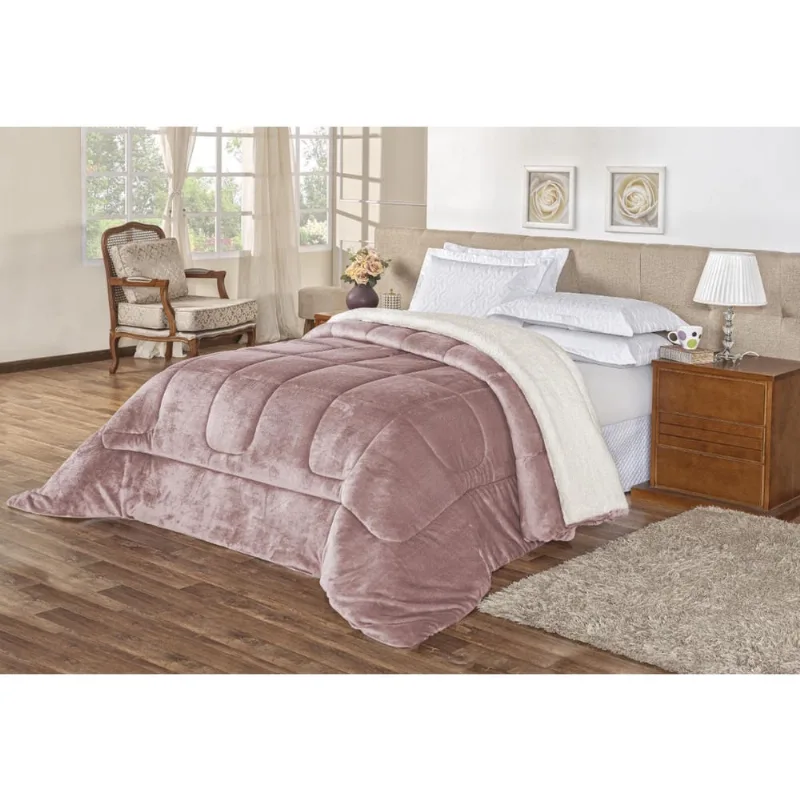 Coberdrom Sherpa Lã De Carneiro Para Inverno Queen Rosê