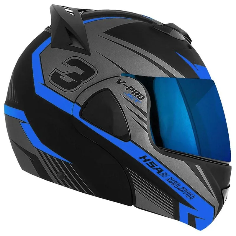 Capacete V-Pro Jet 3 Preto Iridium Azul 58