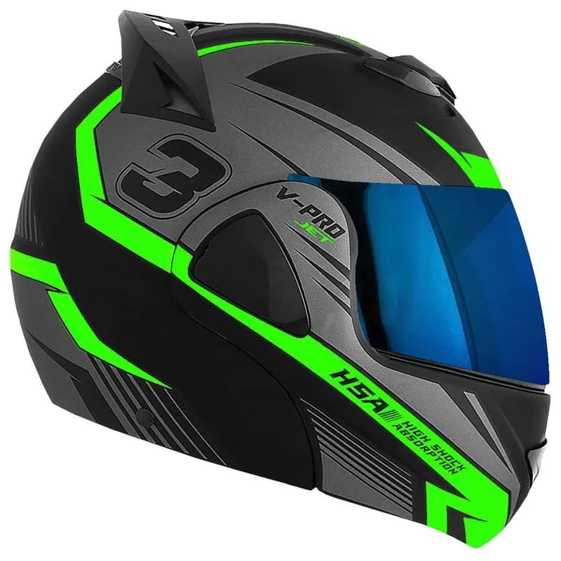 Capacete V-Pro Jet 3 Preto Iridium Verde 58