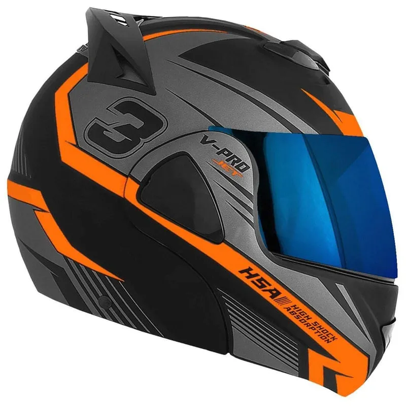 Capacete V-Pro Jet 3 Preto Iridium Laranja 60