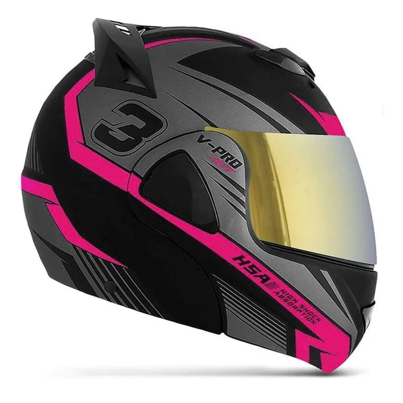 Capacete V-Pro Jet 3 Preto Dourada Rosa 62