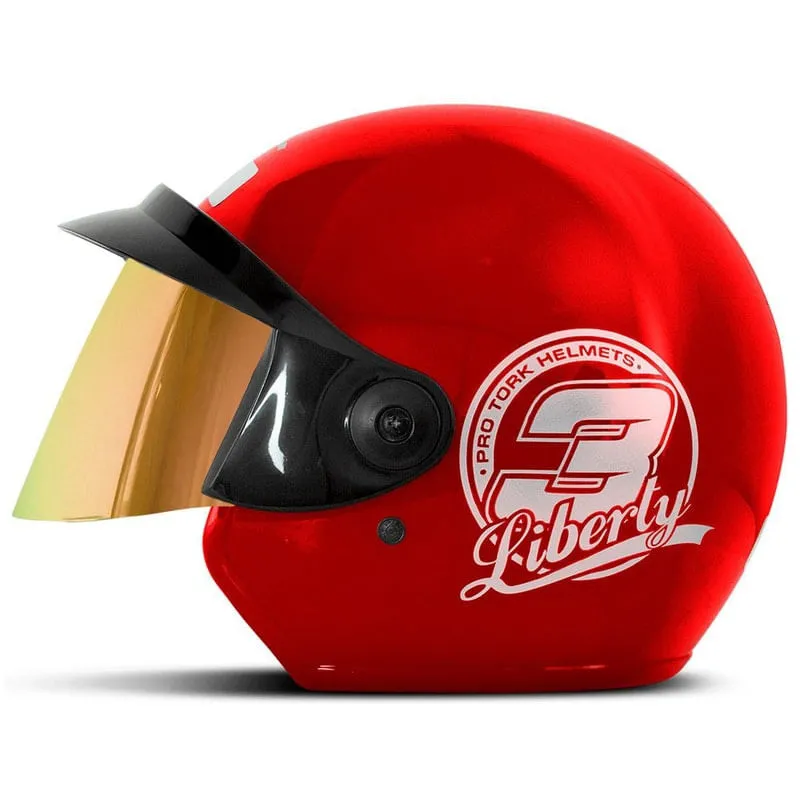 Capacete Liberty Three Dourada Vermelho 56